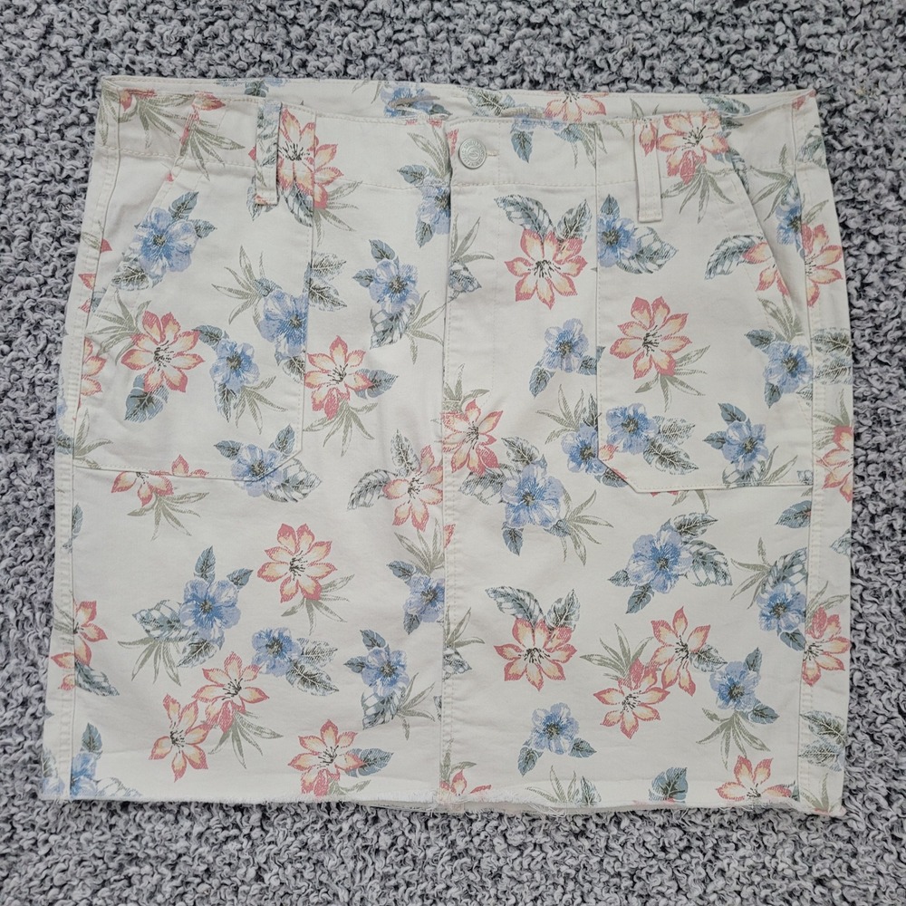 Seven7 jeans tropical tiger lily print floral‎ denim mini skirt raw hem vacation